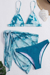 Green Printed Mesh Three Piece Swimsuit Areous